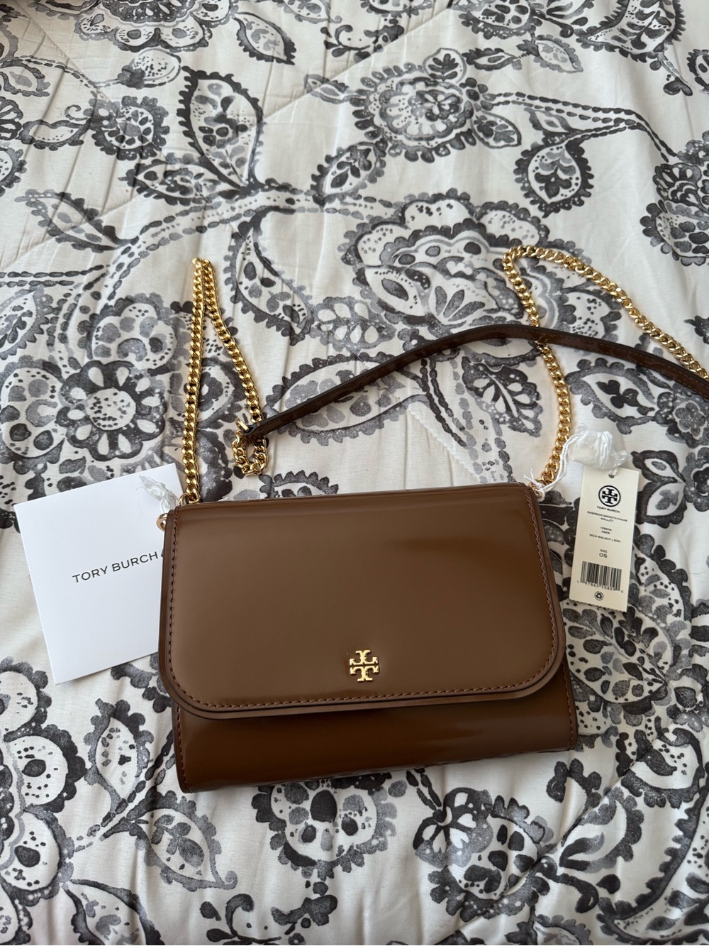 Tory Burch Brown Leather Chain Crossbody with Gold Hardware